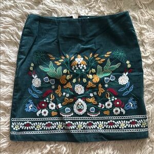 Embroidered Corduroy Mini Skirt - Dark Green